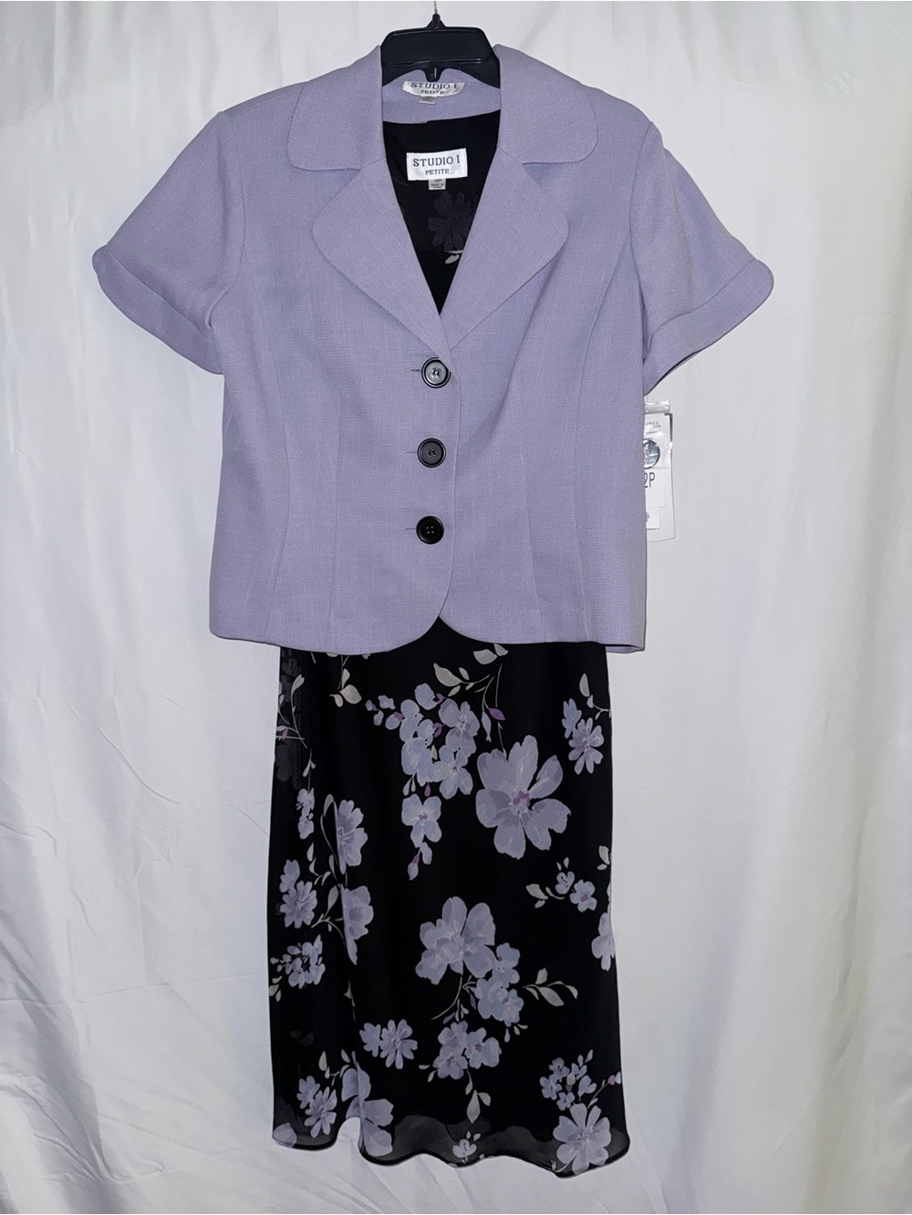 NWT Studio I Lilac Jacket with Black Lilac Floral Sleeveless Dress Size 12P
